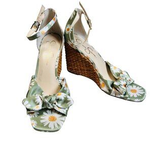 Jessica Simpson Delirah 8.5 Floral Wedge Rattan Daisy Picnic Bow Woven Heel